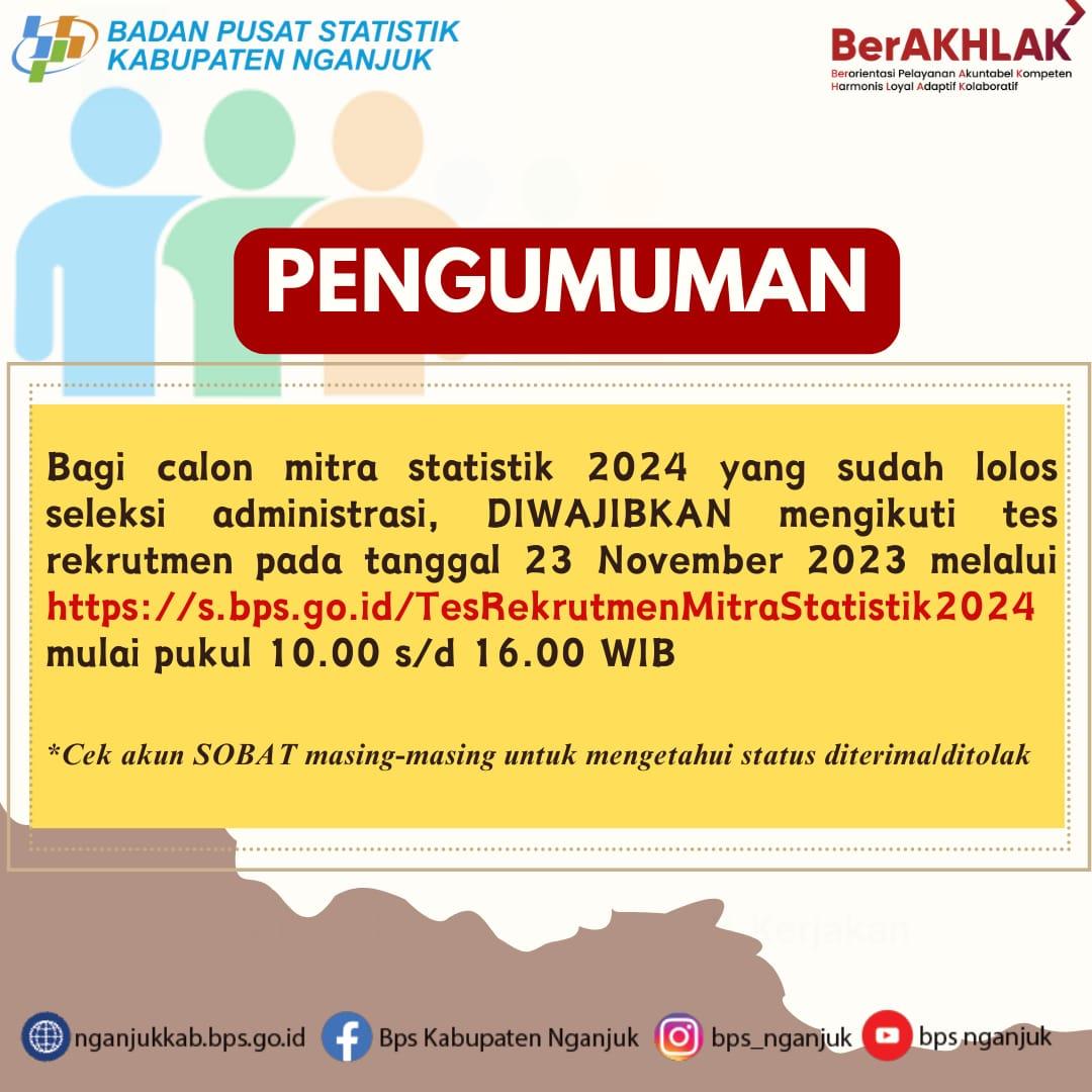 Pengumuman Tes Rekrutmen Calon Mitra Statistik 2024