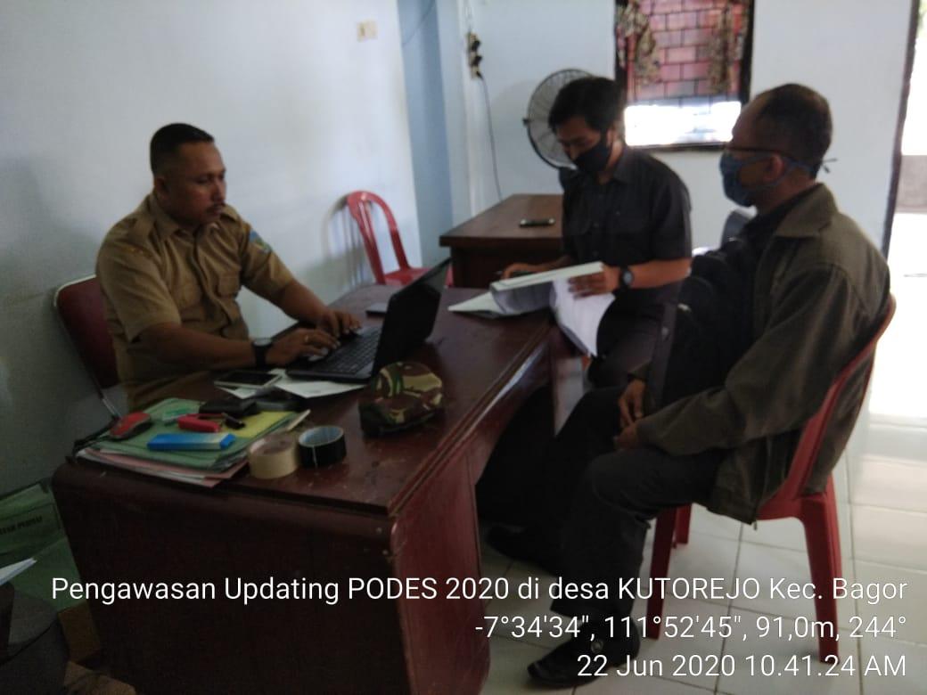 Pengawasan Updating PODES 2020 di Desa Kutorejo, Bagor