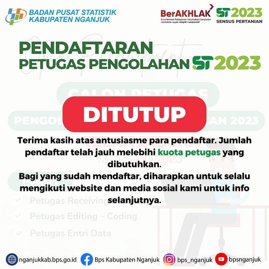 Pendaftaran Calon Petugas Pengolahan ST2023 Resmi Ditutup