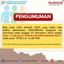 Pengumuman Tes Rekrutmen Calon Mitra Statistik 2024